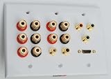 Home Theater 5.2 component HDMI wall plate. Connections for 5 speakers, 2 subwoofers, 1 component and 1 HDMI.