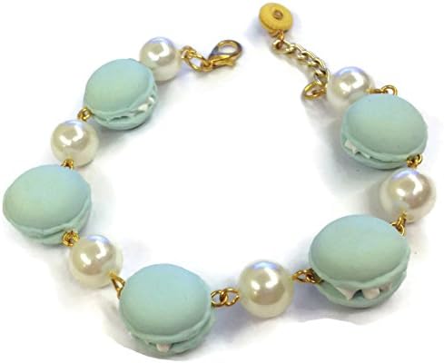 Sweetietiny Strand Bracelet Gold Plated Macaron Sweet Blue Pastel Colors Polymer Clay L6.5 Inch