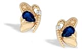 14K Yellow Gold Pear Created Sapphire and Diamond Butterfly Earrings