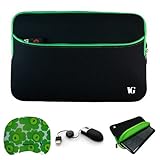 Black with Green Edge Laptop Sleeve Water Resistant Case with Zippered Acce ....