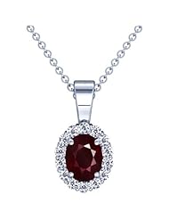 14K White Gold Oval Cut Ruby And Round Diamond Pendant (GIA Certificate)