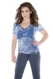 MLB Women's La Dodgers Burnout V-Neck Cap Sleeve Tee (Blue, Large)