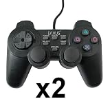 Eaxus-Lot de 2 Manettes pour Sony Playstation 2 - PS2 - Analogique et Vibrante - Noire