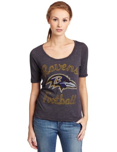 NFL Women's Baltimore Ravens Heather Vintage Thermal Sleeve Athletic Tee (Black Wash, X-Large)