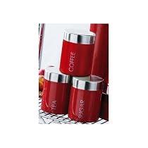 NEW RETRO RED ENAMEL TEA/COFFEE/SUGAR CANISTER SET