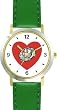 Red Heart - Peace Sign & Flowers - Love & Friendship Theme - WATCHBUDDY&reg; DELUXE TWO-TONE THEME WATCH - Arabic Numbers - Green Leather Strap-Children's Size-Small ( Boy's Size & Girl's Size )