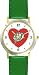 Red Heart - Peace Sign & Flowers - Love & Friendship Theme - WATCHBUDDY&reg; DELUXE TWO-TONE THEME WATCH - Arabic Numbers - Green Leather Strap-Children's Size-Small ( Boy's Size & Girl's Size )