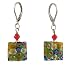 Earrings - E319 - Millefiore Squares and Swarovski (tm) Crystal Beads ~ Blue-Green Multi Flowers