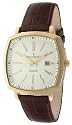 Peugeot Men's Gold-Tone Brown Leather Strap Watch #2023BR