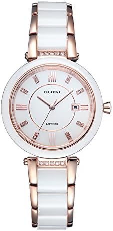 OLIPAI Women's Dress Rhinestone Wrist Watches Swiss Quartz With Ceramic Band &amp; Day
