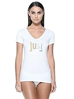 Just Cavalli Camiseta V Neck  Logo Strass (Blanco)