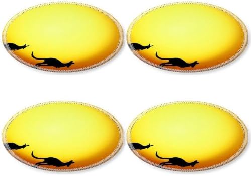 Kangaroo Animal Australian Nature Sunset Round Coaster (4 Piece) Set Fabric Rubber 5 Inch Size Liil Coaster Cup Mug Can Water Bottle Drink Coasters Stain Resistance Collector Kit Kitchen Table Top Desk