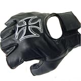 IRON CROSS 2 FINGERLESS LEATHER BIKER CHOPPER GLOVES LARGE