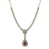 Antique Gold Tone Pear Shaped Acrylic Drop Necklace, 16