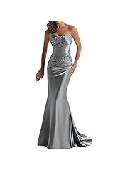 Strapless Satin Pleated Lace-Up Mermaid Evening Dress/Homecoming Dress/Prom Dress/Party Dress  with a Brush/Sweep Train 