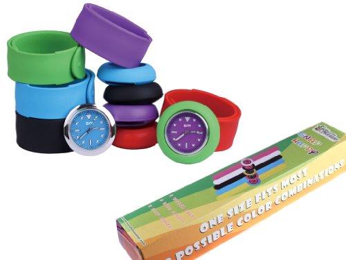 Bundle Monster 12 Piece Jelly Silicone Slap Watch Mixed Color Set with Interchangable Faces - Dark Colors