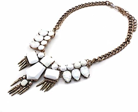2015 Fashion Coachella Indie White &amp; Gold Tone Chunky Statement Tassel Bib Necklace