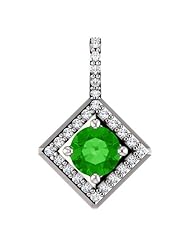 Platinum 5.00mm Round Cut Tsavorite and Diamond Pendant