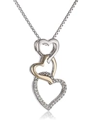 XPY Sterling Silver and 14K Yellow Gold Interlocking Triple Heart Diamond Accent Pendant Necklace, 18"