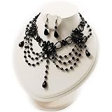 Schwarzes Gothic-Choker- und Ohrring-Set