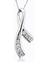 14k White Gold 7 Stone Ribbon Journey Diamond Pendant Necklace (GH, I1-I2, 0.40 carat)