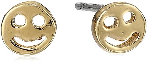 Bing Bang Yellow Gold Smiley Face Stud Earrings