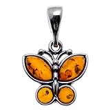 Certified Genuine Honey Amber and Sterling Silver Butterfly Pendant