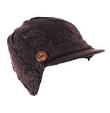 Womens Hand Made Cable Knitted Short Hard Visor Trendy 2inch Visor Cab Driver Newsboy Hat with Side Wooden Buttons available in Knitted black, brown, white, gray, teal, burgundy and knitted mustard yellow