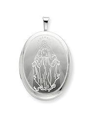 Sterling Silver 26mm Blessed Mother Mary Oval Locket 18" Necklace
