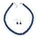 Navy Blue Glass Bead Necklace & Drop Earring Set In Silver Metal - 38cm Length/ 4cm Extension