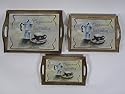 3 er Set Holz Tablett Tabletts Cappuccino Art Design
