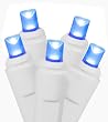 Set of 50 Commercial Grade Blue LED Wide Angle Christmas Lights - White Wire