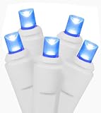 Set of 50 Commercial Grade Blue LED Wide Angle Christmas Lights - White Wire
