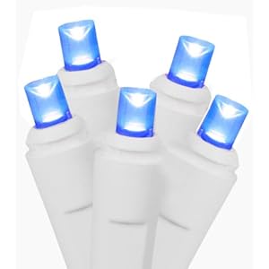 Set of 50 Commercial Grade Blue LED Wide Angle Christmas Lights - White Wire
