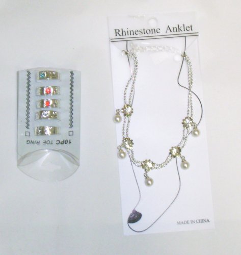Click here to buy Sterling Silver and Pearl Anklet Chain and Five Matching Toe Rings for Teens and Brides.