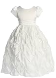 New White Short Sleeve Smocked Taffeta Dress ~ Flowergirl or First Communion ~ 2 to 16 Girls