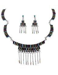 Silver Jewelry Turquoise Multicolor Link Necklace Set HS28567
