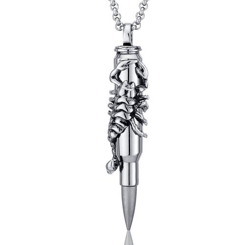 Best Price Scorpion Design Stainless Steel Bullet Pendant Necklace for Men Free Shipping