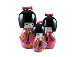 Japanese Dolls Wood Pink 3pcs