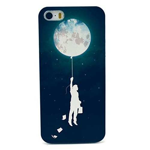 Cute funny Picture Hard Back Case Cover Skin For Apple iPhone5 5G 5S -Moon and people(Package includes: 1 X Screen Protector and Stylus Pen image”Gift_Source”)