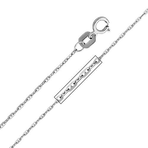 14K White Gold 1mm Anchor Link 1+1 Mariner Chain Necklace