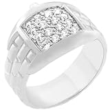 CZ Watch Ring White Gold Rhodium Plated Watch Men s Ring With Pave CZ Cubic Zirconia Stones Face in Silvertone 15 mm x 20 mm x 3 mm SIZE 13