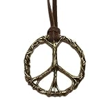 Brass Peace Sign Pendant in Twisted Tree Branch Design