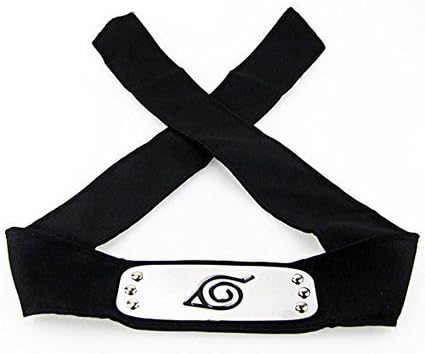 Fire Loli Naruto Headband Leaf Village Logo Konoha Kakashi Tobi Obito silver black, 7.3inches