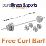 Purefitness 50kg Cast Iron Weights Set With Barbell, Dumbell Bars & Free EZ Arm Curl Bar!