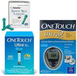 One Touch Ultra 2 Glucose Meter Kit Combo (Meter Kit, Test Strips 100ct and Reliamed Safety Seal Lancets 100ct)