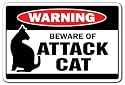 BEWARE OF ATTACK CAT -Warning Sign- cats signs gag gift