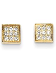 MadiK® 14k Yellow Gold Polished CZ Square Post Stud Earrings