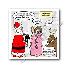 Rich Diesslins Funny Christmas Cartoons - Santa at Wal-Mart - Iron on Heat Transfers