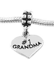 Sterling Silver #1 Grandma Heart Dangle Bead Charm